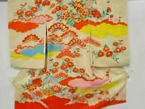 アンティーク　紋錦紗松に牡丹模様刺繍五ツ紋着物